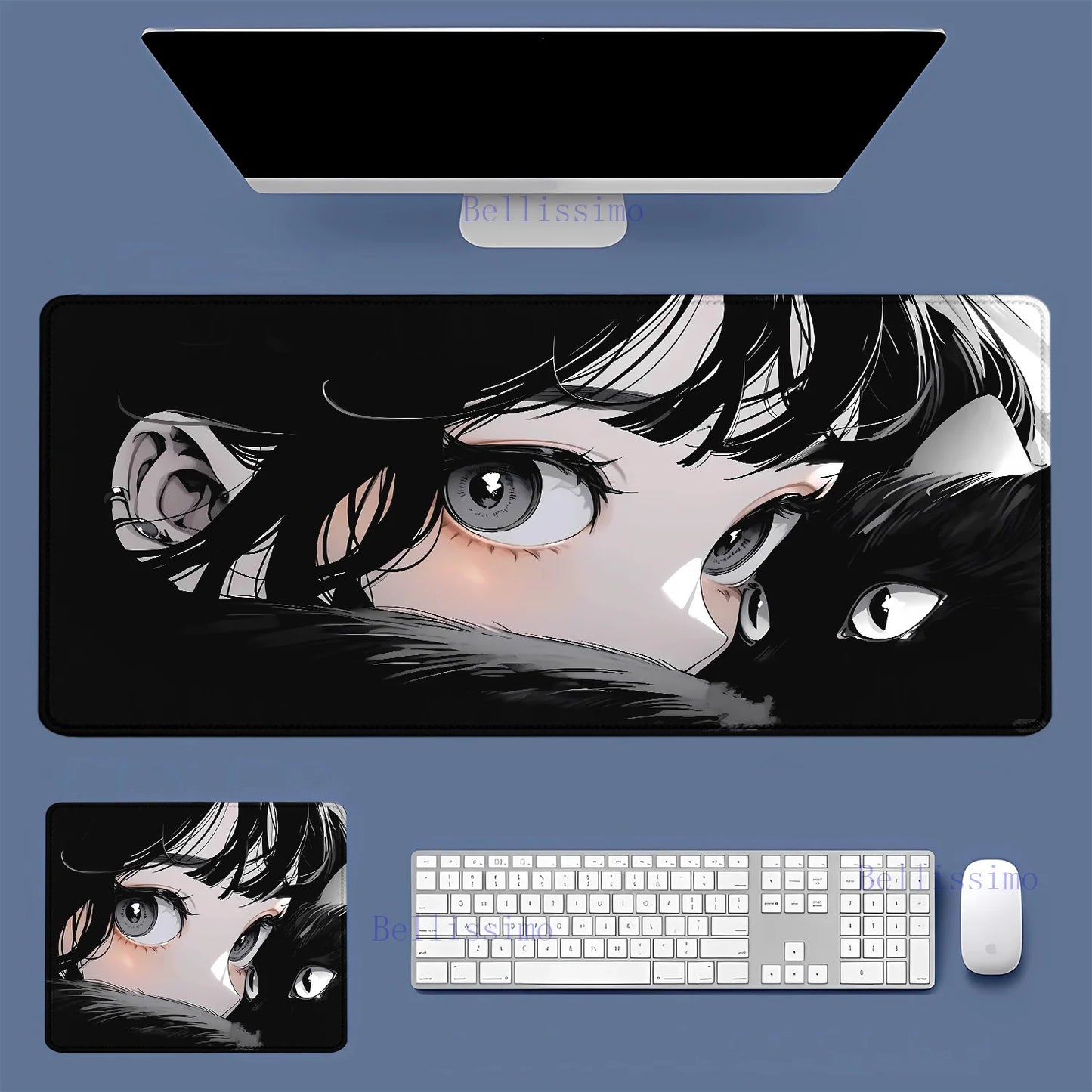 Black Cat and Girl Fast Keyboard pad lock-edge Extended teclado mousepad kawaii Purple Office desktop protection mouse pad XXL