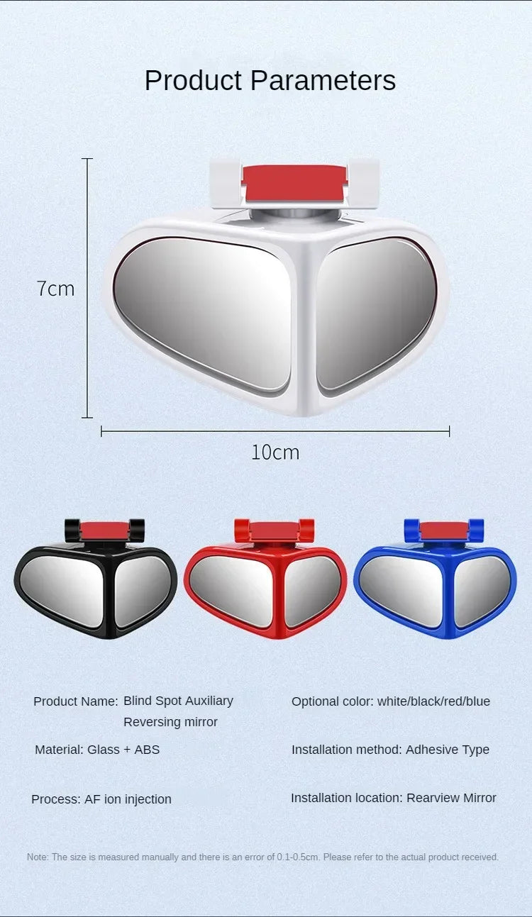 Car Blind Spot Mirror 1 Pair Front Wheel Auxiliary Rearview Double-Sided Mirror Wide Angle Mirror 360 Degree Adjustable for Cars