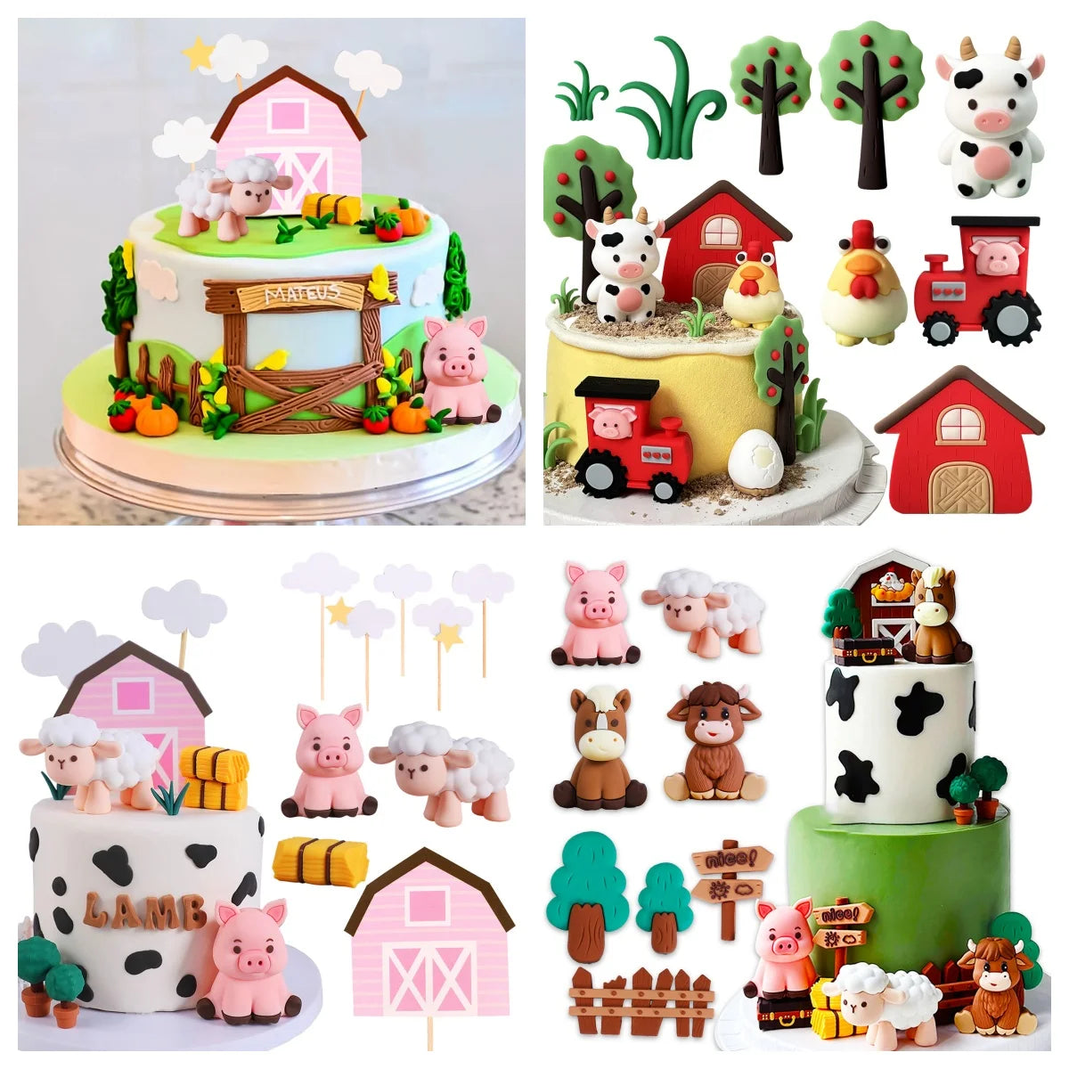 LaVenty Farm Birthday Decorations Farm Birthday Decorations Farm Birthday Decorations Cow Pig Chicken Cake Animal Toppers