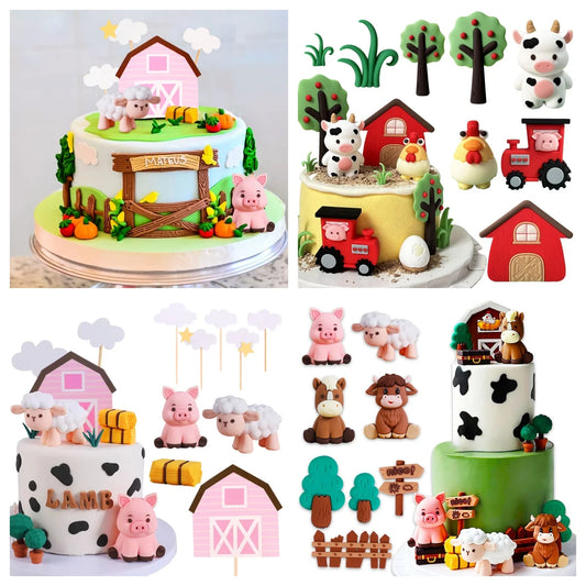 LaVenty Farm Birthday Decorations Farm Birthday Decorations Farm Birthday Decorations Cow Pig Chicken Cake Animal Toppers