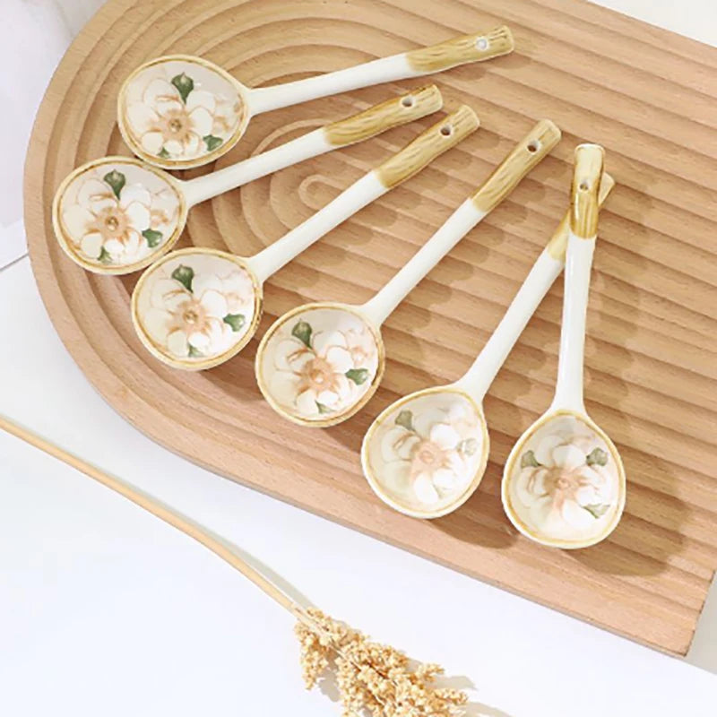 Ceramic Soup Spoon Cereal Spoon Cute Household Tableware Painted Coffee Spoon Jam Spoon Gift Dessert Scoop Kitchenware