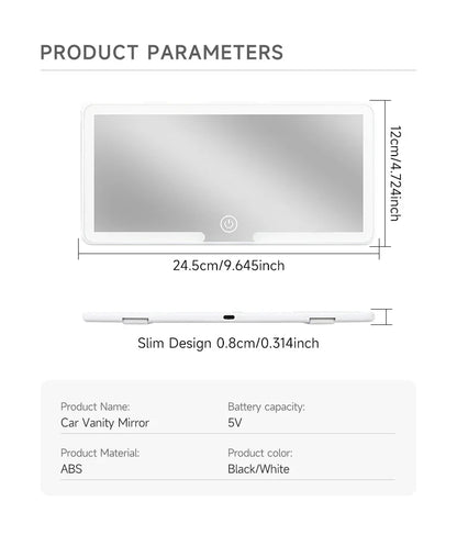 Car interior mirror, sun visor, LED high-definition makeup mirror, 3-mode touch screen adjustment,USBcharging,car makeup mirror