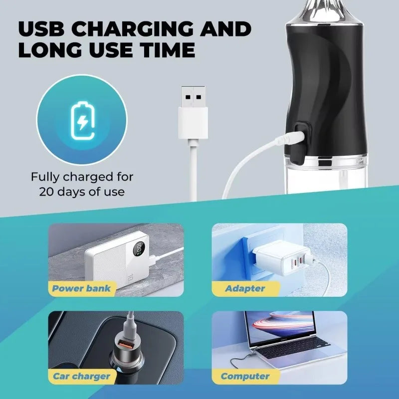 Oral Irrigator Portable Teeth Irrigator USB Rechargeable Waterproof Teeth Scrubber 3 Modes Clean Teeth Suitable Children Adults