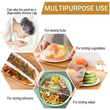 100PCS Plastic Bowl Covers Elastic Reusable Food with Storage  Bonnets for Leftover Fresh Keeping Bag for Family Outdoor Picnic