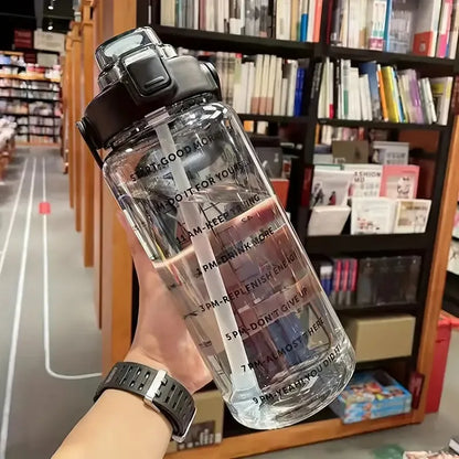 2L Large Capacity Sports Water Bottle With Straw Portable Leakproof Sports Fitness BottleS With Time Marker for Outdoor Gym