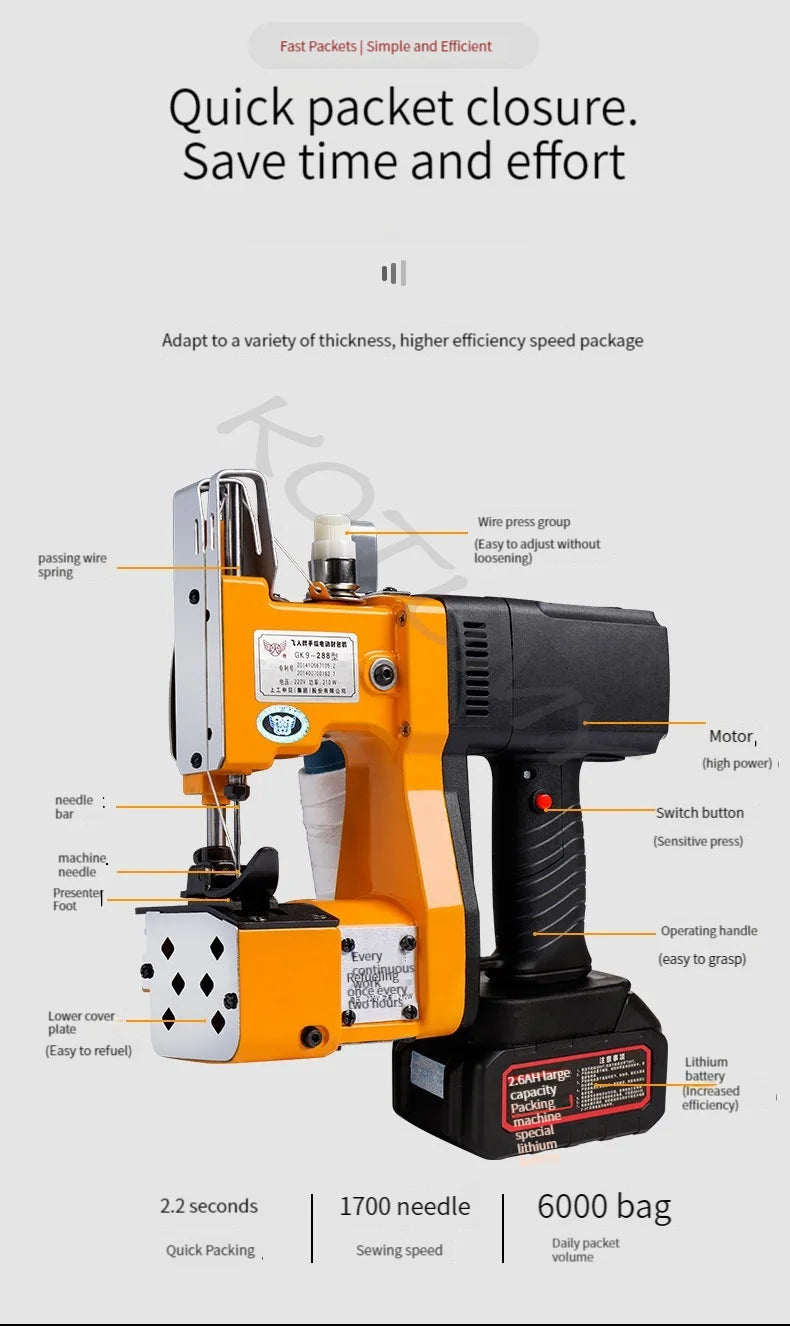 Electric Sewing Machine Portable Automatic Packaging Agriculture Textile Industry Woven Bag  Electric Packaging Machine