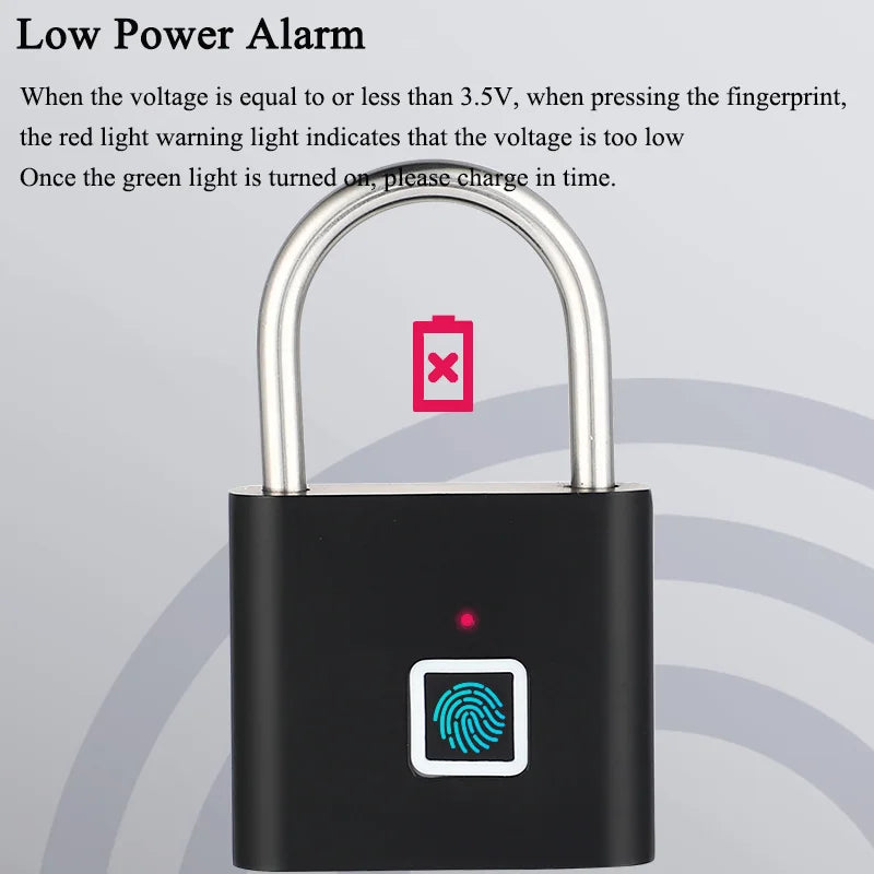 Intelligent Electronic Padlock Outdoor Waterproof Padlock Smart Fingerprint Padlock Door Anti-Theft Password Lock Cabinet
