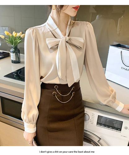 Elegant Office Blouses Women Chiffon Autumn Winter Korean Fashion Casual Streetwear Blusas Mujer Puff Sleeve Ladies Tops Shirts