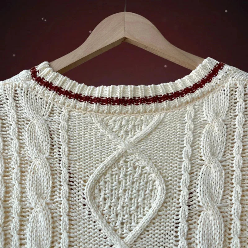 Autumn Leaves Cardigan Women Beige Knitted Cardigans with Red Maple Leaf Embroidery Folklore Girl Oversized Sweaters Tops Y2k