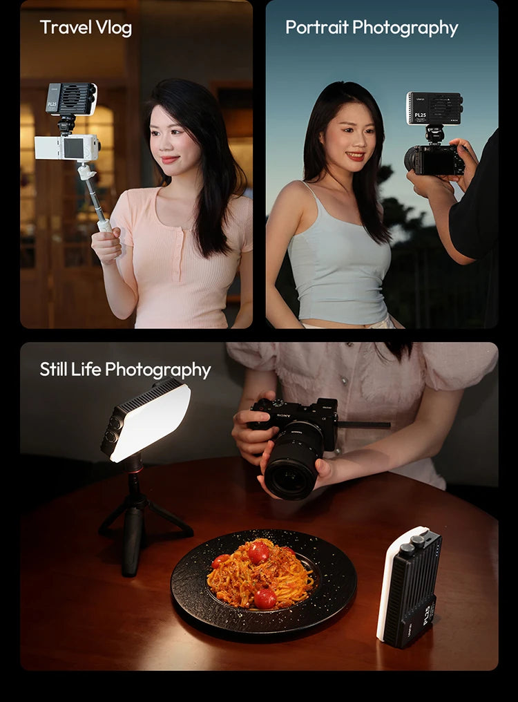 ULANZI PL25 25W LED Panel Light 2700K-6500K CRI 96+Type-C Fast Charging Studio Photography Light for Phone Camera Vlog Shooting