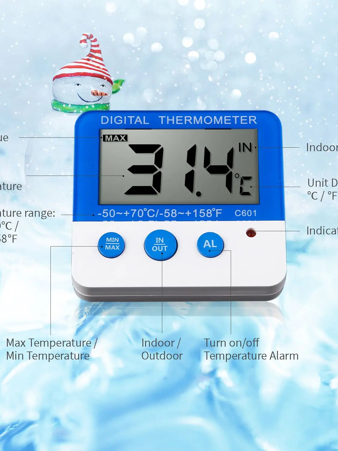 Digital Fridge Thermometer with Alarm and Max Min Temperature Easy to Read LCD Display Digital Refrigerator Freezer Thermometer