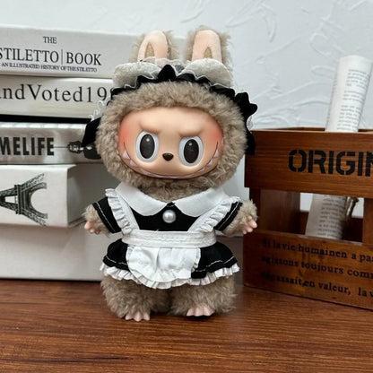 Cute Labubu Doll Costume 17 Cm Labubu Clothes Rubber-Coated Figurines Overalls Baby Dresses Summer Labubu Outfits Holiday Gift