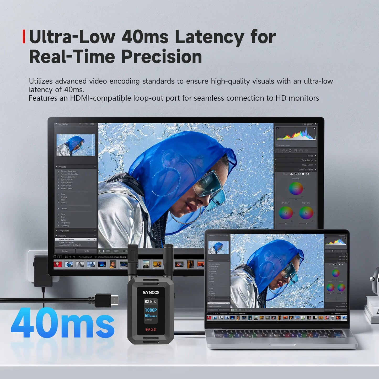 Xvison HD Wireless Video TX&RX 1080P60 UVC Streaming, 80ms Low Latency, Zero Noise for Camera/Smartphone/PC Live Streaming Synco