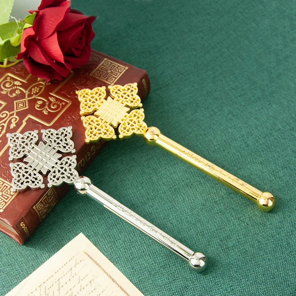 HT Orthodox Church Product Supplier Jesus Crucifix Small Handheld Gold Plated Cross Church Home Ritual Accessory