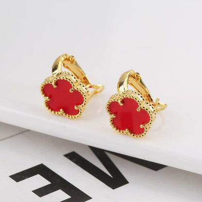 Irregular New Double Sided Natural Stone Shell Plant Five Leaf Flower Jewelry Set Necklace Earrings Women's High Quality Clover