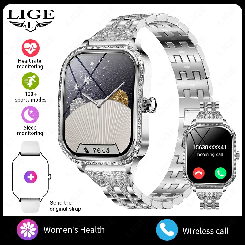 LIGE Fashion Ladies Smartwatch Women's Health Bluetooth Call Waterproof Watches Health Sports Best Friend's Smartwatch Adult