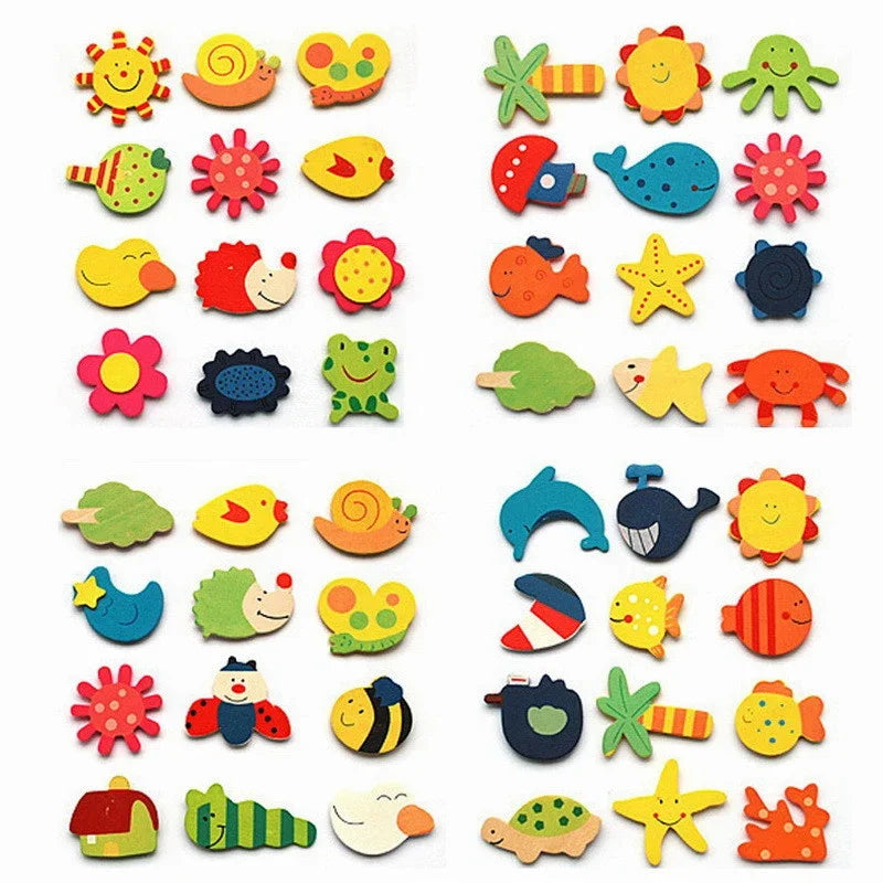 12 Cute Baby Fridge Magnets, Wooden Cartoon Animals Fridge Magnetic Magnetic Stickers, Colorful Kids Toys for Kids