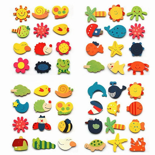 12 Cute Baby Fridge Magnets, Wooden Cartoon Animals Fridge Magnetic Magnetic Stickers, Colorful Kids Toys for Kids