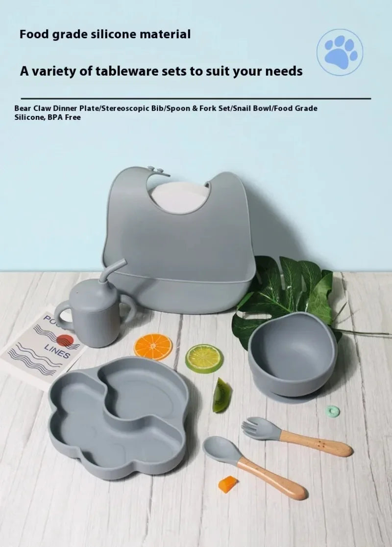 Toddler Baby Food Bowl Children's Tableware Babys Silicone Dishes Set Toddler Training Tableware Bowls Baby Feeding Set Silicone