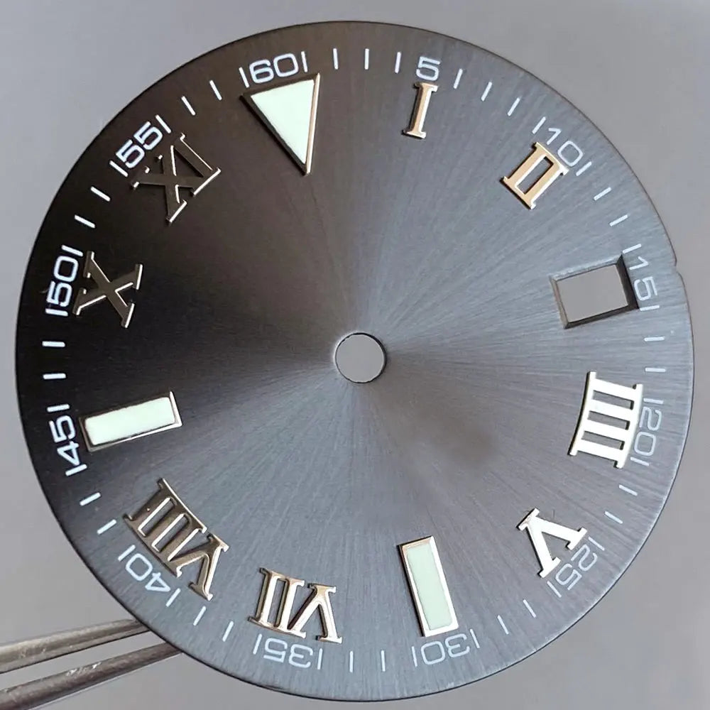 Grey Silver Sunburst 29mm Watch Dial fit NH35 NH35A NH36A Silver/Gold/Rose Gold/Green Roman Numerals Index Hand Set Watch Parts
