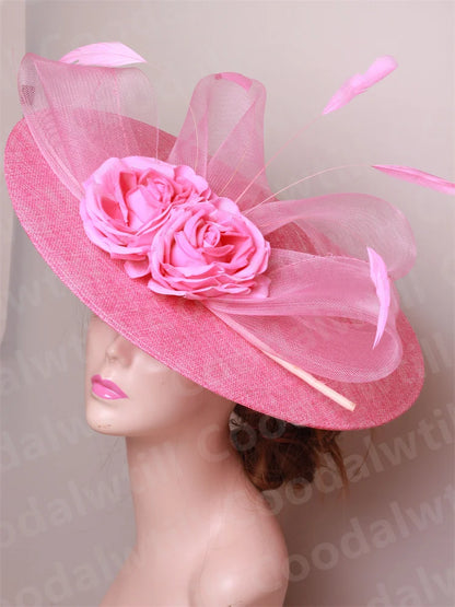 Elegant Women Church Derby Big Fascinator Hat Formal Dress Church Headpiece Bride Femme Marriage Chapeau Cap Flower Millinery
