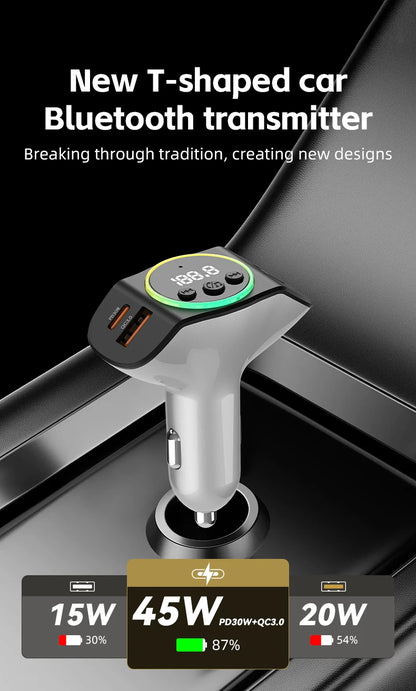 PD30W+QC3.0 Bluetooth 5.3 Car MP3 Player FM Transmitter Wireless Handsfree U Disk Play Music USB Type-C Car Fast Charger Adapter