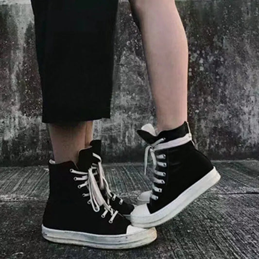 Owens women's sports shoes, men's sports shoes, 2025 spring and autumn lace-up flat casual shoes thick sole high top sports shoe