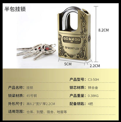 Strong Padlock with Key Outdoor Door Locks Classical Solid Dormitory Lock Anti-theft Warehouse Barn Big Cabinet Rustproof Locks