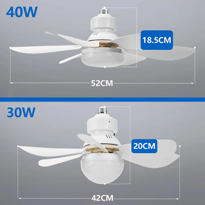 LED 40W ceiling fan light E27 with remote control for dimming, suitable for living room, study, household use, 85-265V