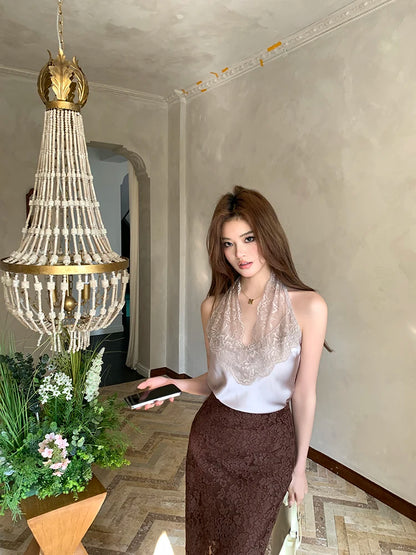 Casual Female Work Wear Office Shirts and Blouses Korean Basic Lace Shirts Women Vintage Clothing Chiffon Top