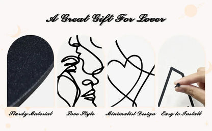 Metal Minimalist Line Wall Art - Valentine's Day Lover Kiss Hand Design, Aesthetic Modern Home Décor, Stylish Hanging Art