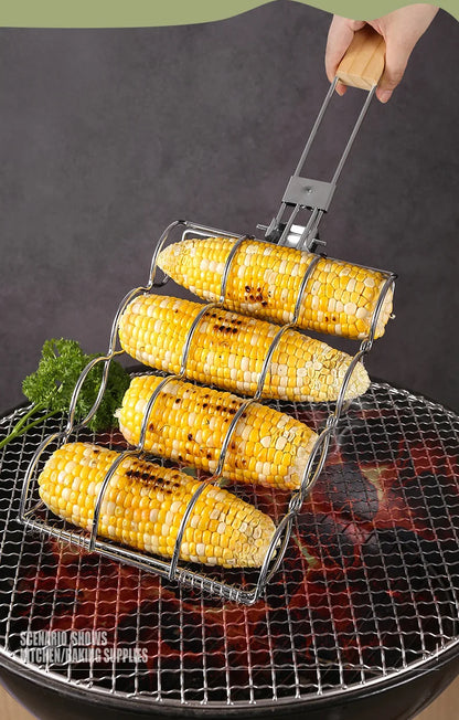 2025 New Foldable outdoor BBQ corn grill with multifunctional corn mesh clip and portable corn grill clip