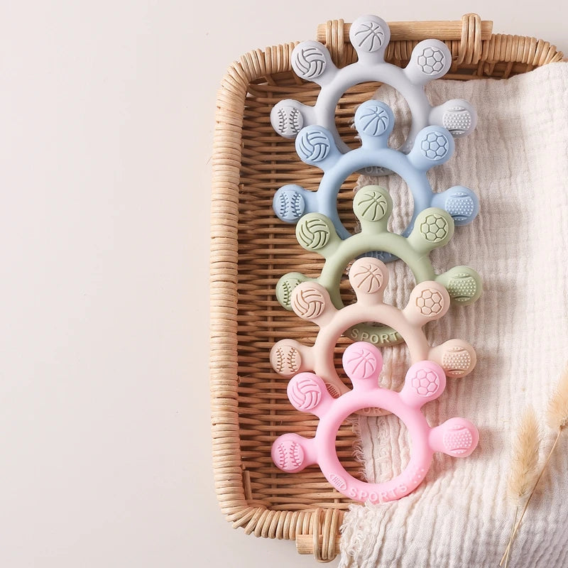 Silicone Baby Teether Toys 0-12Month Food Grade Toddlers Anxiety Teething Ring Sensory Toys Silicone Animal Soothing Accessories