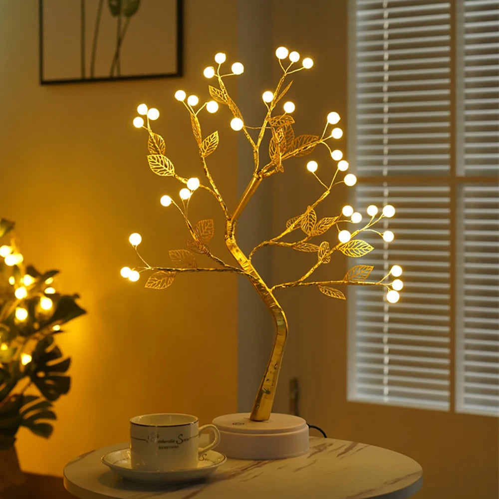LED Tree Lights Artificial Decorative Fairy Light Battery Operated Tabletop Bonsai Lamp for Party Holiday Camping Summer Decor