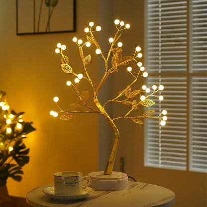 LED Tree Lights Artificial Decorative Fairy Light Battery Operated Tabletop Bonsai Lamp for Party Holiday Camping Summer Decor