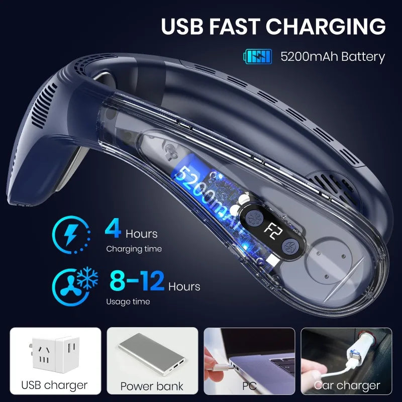 New Wearable Neck Fan Hanging Neck Fan Rechargeable Semiconductor Cooling Bladeless Fan Outdoor Personal Fan Wearable Cooler
