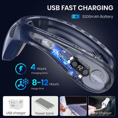 New Wearable Neck Fan Hanging Neck Fan Rechargeable Semiconductor Cooling Bladeless Fan Outdoor Personal Fan Wearable Cooler