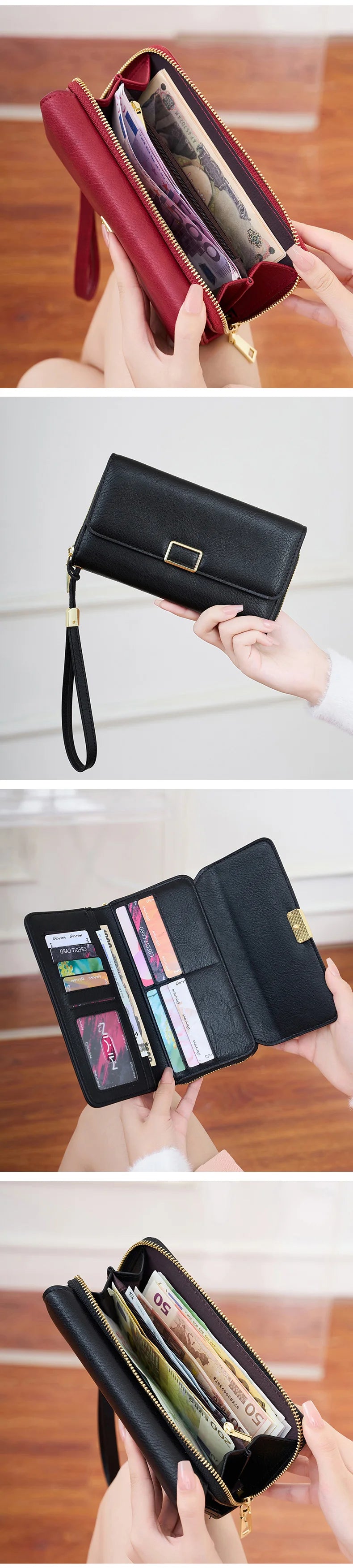 RFID Blocking Women's Wallet Large Capacity Credit Card Holder Clutch Bag Trifold Large Capacity Zipper Long Wallet Coin Purse