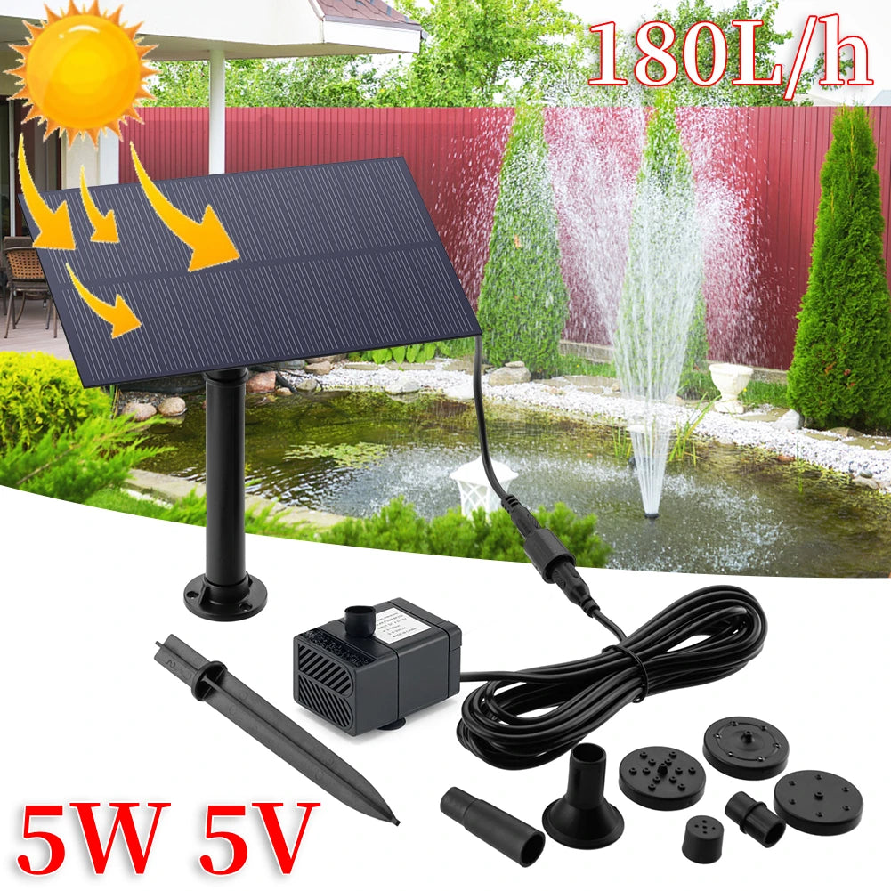 5W 5V Solar Fountain Pump DIY Solar Panel Fountain with 4.9FT Water Pipe Pump for Bird Bath Garden Decoration Pets Drinking Pon