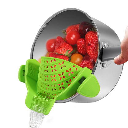 Universal Silicone Clip on Pan Pot Strainer Anti Spill Pasta Pot Strainer Food Grade Fruit Colander for Pasta Fruit Vegetable