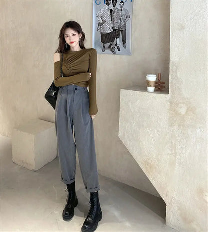 Women's T Shirts Off Shoulder Tees Sexy Plain Slim Black 2024 Tshirts 2000s Trend Female Tops Cool Wholesale Clothes Alt New In