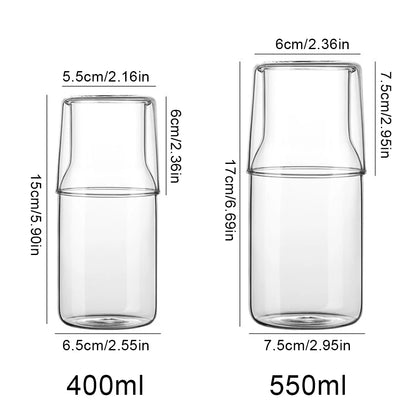 Water Carafe with Tumbler Glass Cold Hot Water Bottle Cup Sets Bedside Water Pitcher High Temperature Resistance Bottle