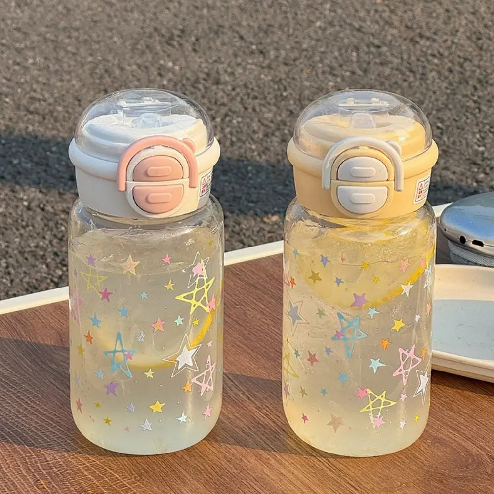 500ml Transparent Plastic Cup Straw Cup Lifting Rope Graffiti Water Bottles Fall Prevention Portable Drinking Water Bottle