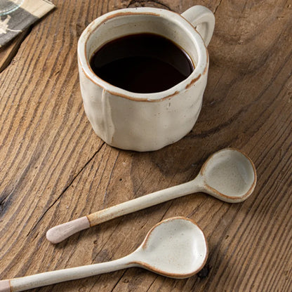Japanese Coarse Pottery Spoon Household High Appearance Level Small Spoon Long Handle Coffee Cup Spoon Soup Spoon Porridge Spoon
