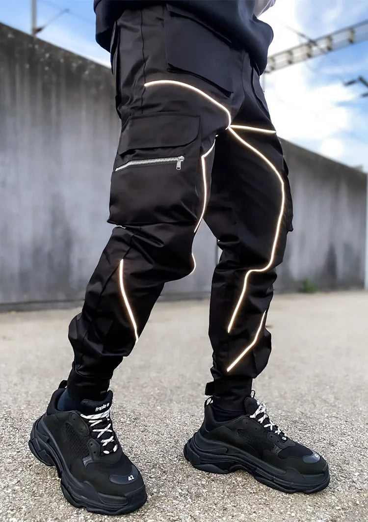 New 2025 Men‘s Casual Cargo Pants Loose Fashion Striped Multi Pocket Sports Fitness Hip Hop Jogger Trousers Male Cargo Pants