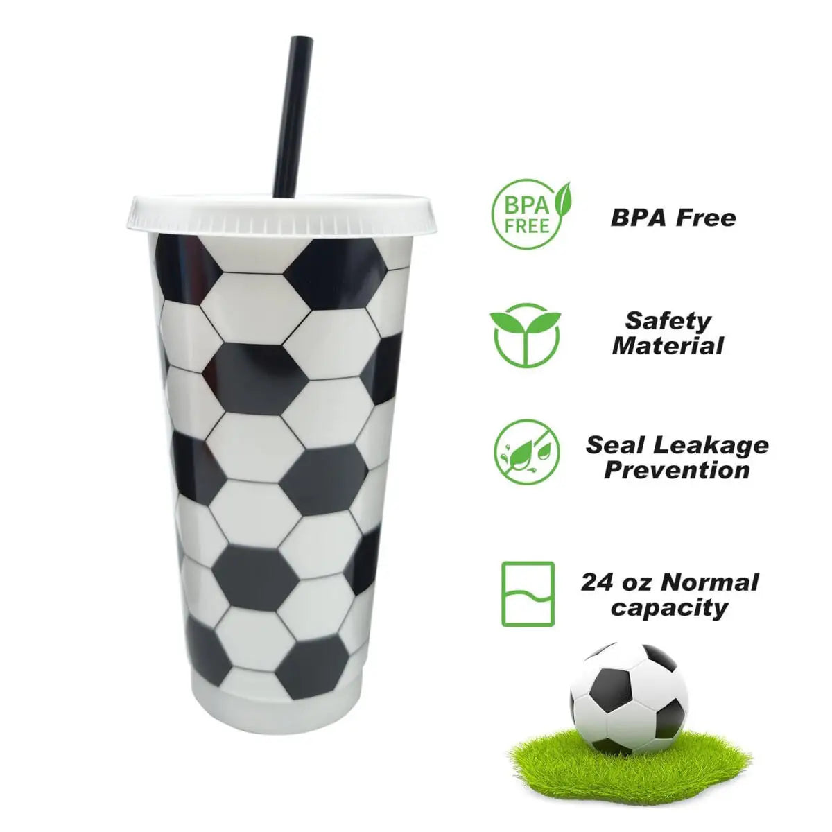 6Pcs Reusable Plastic Soccer Cups with Lid and Straw Soccer Gift Cups for Favors Soccer Sports Themed Party Decoration Supplies