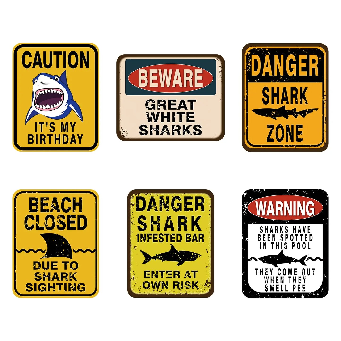 6 PCS Shark Zone Party Decorations Funny Party Wall Decorations Signs for Boys Birthday Party Ocean Shark Theme Party Supplies