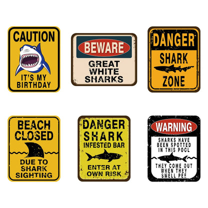 6 PCS Shark Zone Party Decorations Funny Party Wall Decorations Signs for Boys Birthday Party Ocean Shark Theme Party Supplies
