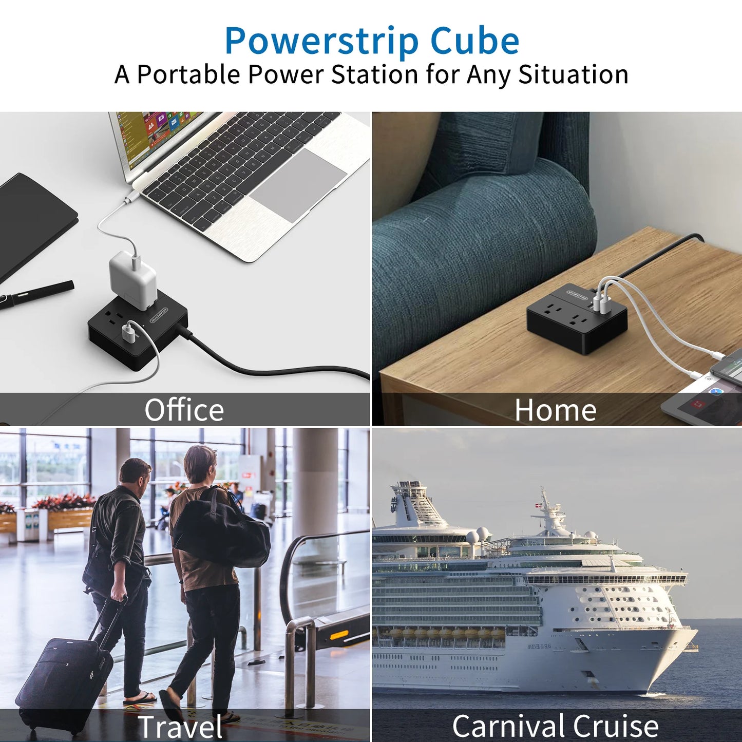 Power Strip US Plug 2 Outlets With 3USB Ports 15FT Extra-long Extension Cord（1.5/3/4.6 Meter）Smart USB Charger for Travel/Home