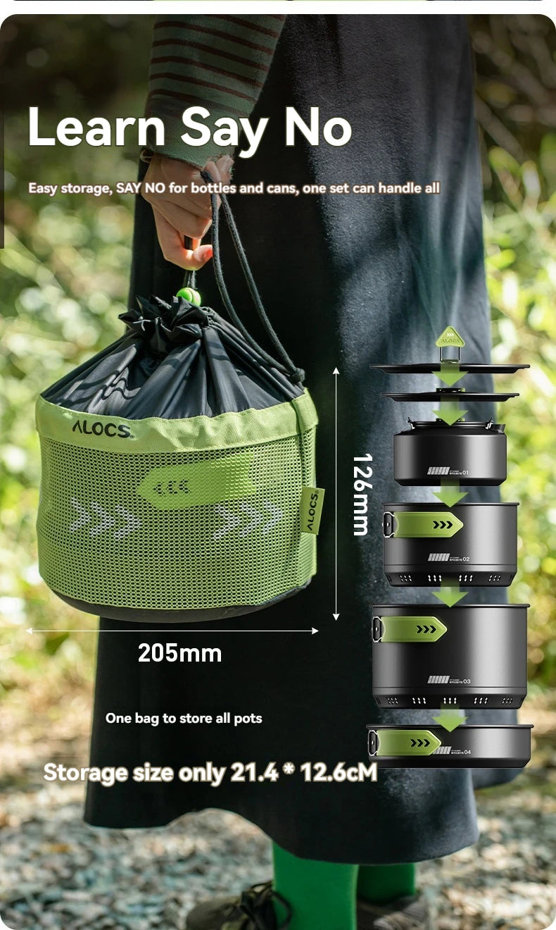 ALOCS Camping Cookware Set Outdoor Stove Kettle Frying Pan Picnic Equipment Complete Set of Portable Kitchen Gear for Hiking